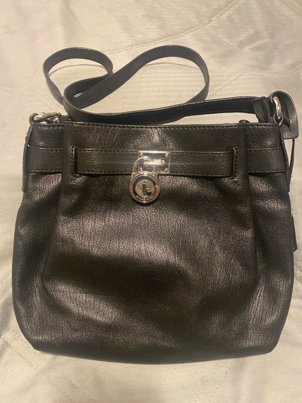 Michael Kors Hamilton Black Leather Crossbody with Silver Lock